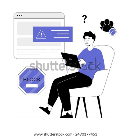 Blocking, banned user account on social media. Error, access is denied. Account safety and secure. Vector illustration with line people for web design.	
