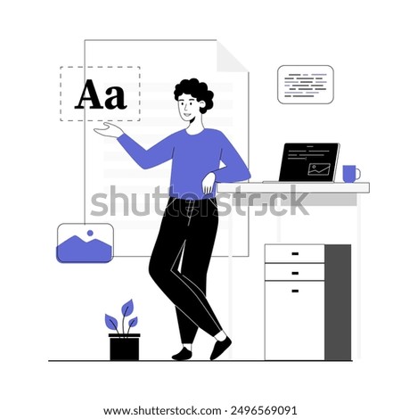 Copywriting concept. Idea of writing texts, creative content and promotion. Computer work, text typing, posting. Vector illustration with line people for web design.	