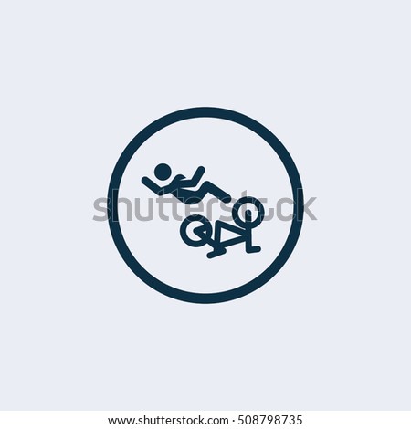 Person falling off a bicycle symbol. Vector icons for video, mobile apps, Web sites and print projects.