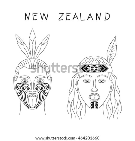 New Zealand Maori Tribe A Man And A Woman. Traditional Tattoos Ta Moko ...