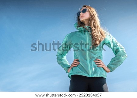 Image, Stock Photo Directly Below View of Stadium floodlight tower in the evening