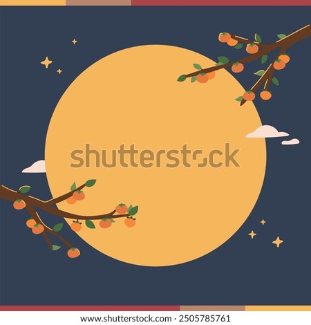 Korean Thanksgiving day Chuseok illustration, the moon and the persimmon tree, cute style