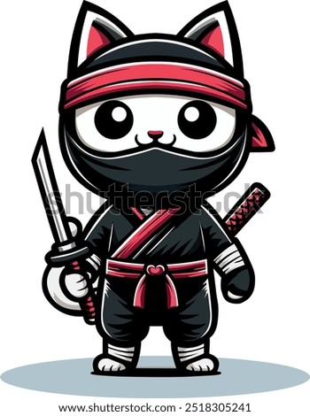 Cute black and white Ninja Cat with sword