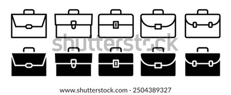 Briefcase icon set. job bag vector icon set. professional work brief case sign. suitcase baggage pictogram.