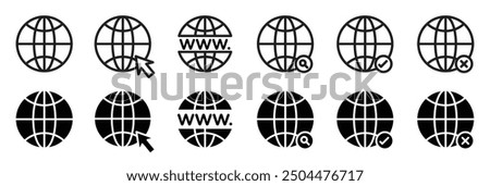 Web sign. www site vector symbol. click to visit a website icon set. domain url sign. Browser homepage icon collection.