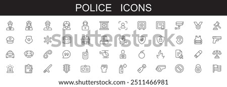 Police icons . law and justice security editable stroke line icons vector illustration on white background legal, criminal, police, lawyer, and more