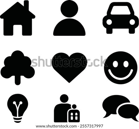 Collection of Black filled silhouette icon vector