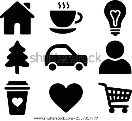 Collection of Black filled silhouette icon vector