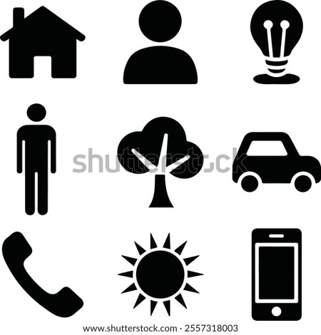 Collection of Black filled silhouette icon vector