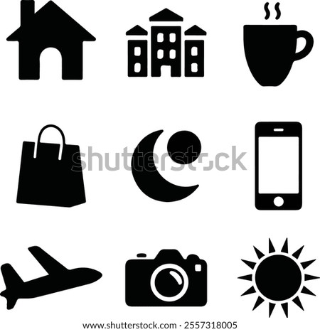 Collection of Black filled silhouette icon vector