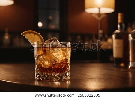 Image, Stock Photo Old fashioned cocktail on table in pub