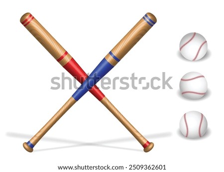 An illustration of features two wooden baseball bats crossed in an 