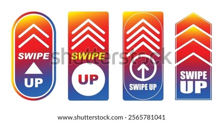 Set illustration of swipe-up icons with gradient designs transitioning between red, orange, and blue hues. Featuring upward-pointing arrows and 