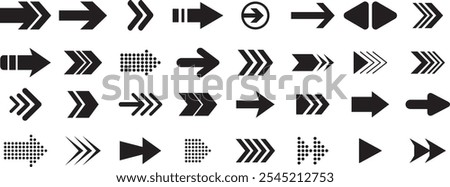  Arrow icon set. Collection different arrows sign. black arrow icons. Circle arrows, spinning loading symbol, cursor arrow direction symbols in flat style.