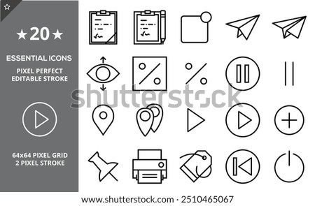 General icon set. Essential UI Icons Set in Filled Style. The set consists of essential and commonly-used icons that every UI designer needs.