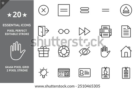 20 Essential Icons Set in Filled Style. The set consists of essential and commonly-used icons that every UI designer needs.