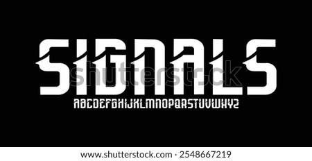 Futuristic modern techno sci fi bold display stencil font, abstract geometric clean monospaced letter set homan typeface