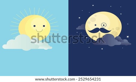 A picture that talks about night and day, sun and moon