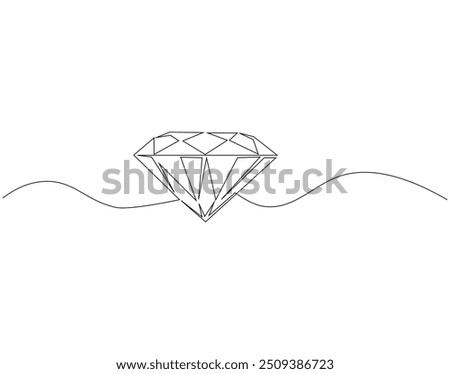 Continuous line drawing of diamond. Single line illustration of jewelery diamond. Jewelery, National diamond day concept. Editable outline 