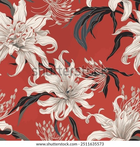 The image is a background pattern featuring flowers. It appears to be a floral design created through painting, drawing, or illustration, suitable for use in fabric or other artistic projects.