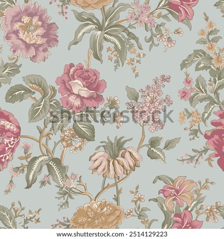 Image, Stock Photo Seamless floral pattern with flowers, watercolor,digital illustration, copy space concept. Social media banner for digital marketing. Contemporary background. Post template. Hand drawn concept.