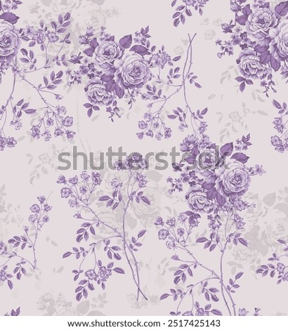 The image is a map with a floral pattern in shades of purple, lilac, and violet.