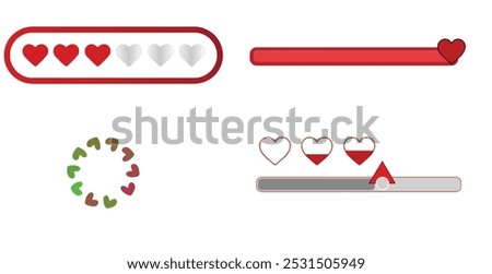 Heart Rating Progress Bar with Five Hearts, Three Red and Two White, in a Red Oval Frame - Perfect for Health, Love, and Fitness Tracking Applications