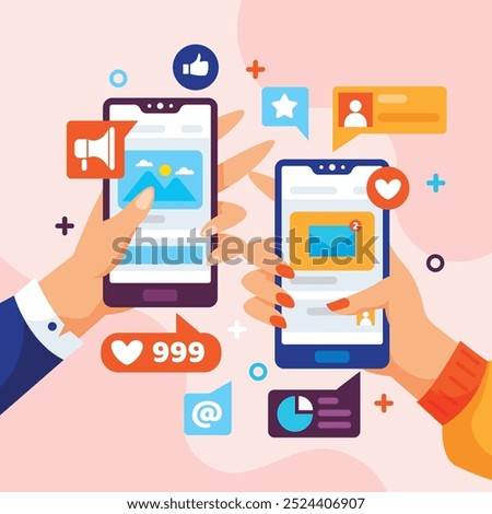 Social media marketing mobile phone concept vector design.