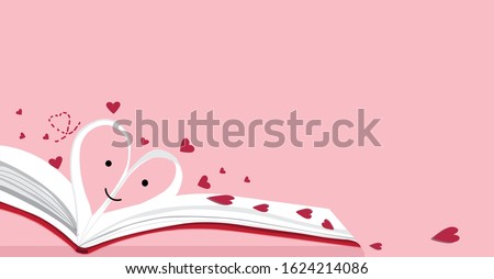 Cute paper heart book flat design for Valentine's Day on sweet pink background.