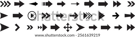  Arrows. Arrow icon set. Vector set of trendy long arrows left and right in flat style. Black arrows vector illustration.