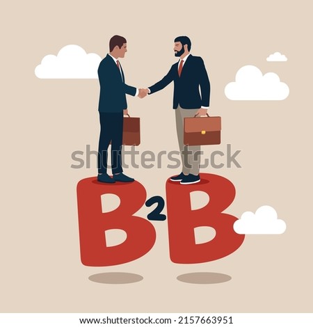 Confidence businessmen partner handshake to agree business deal on alphabet B2B. B2B business to business marketing, company agreement, supply chain or trade deal between corporate concept.