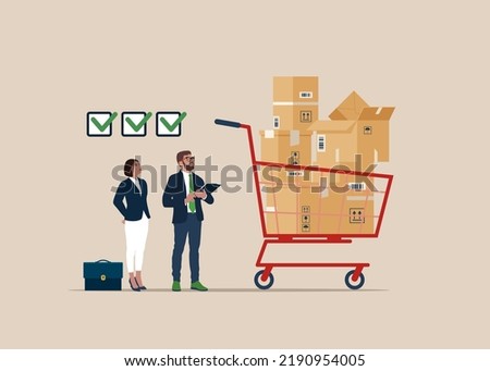 Businessman procurement manager checking supply assets. Procurement and purchasing company equipments, goods and service, audit and checking price.  Stockfoto © 