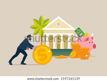 Money saving concept. Banking and financial services. Deposit. Piggy bank. Vector illustration.