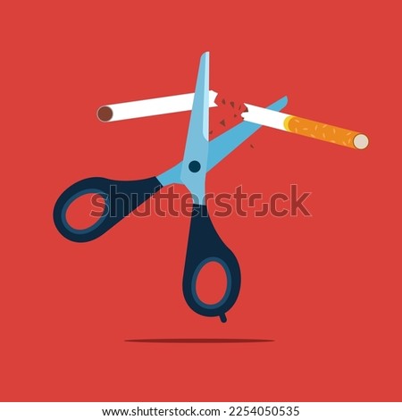 No smoking and cut cigarette out with scissors. Flat style vector illustration.