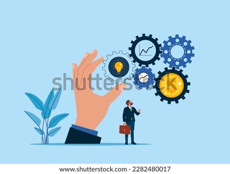 Business people with gear system move. Optimize cost and expense for better profit strategy. Modern vector illustration in flat style