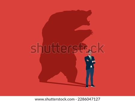 Businessman standing bear shadow concept illustration. Bear or bearish market trend, Trade exchange background. Global economy crash.