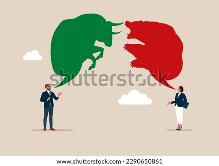 Bear and Bull fighting. Debate and fight.  Global economy crash or boom. Modern vector illustration in flat style