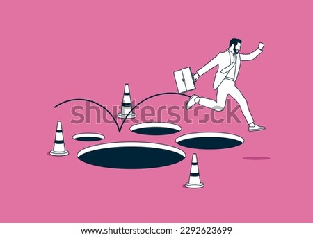 Jump pitfalls and achieve business success. Modern vector illustration in flat style