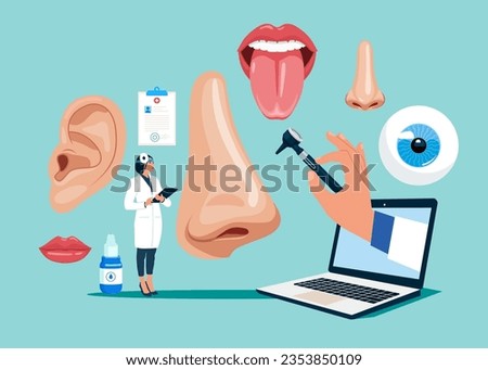 Human face parts or sensory organs set. Flat vector illustration