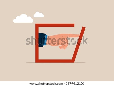 Hand with pointing finger businessman  get out of the comfort zone to success. Going beyond limits. Vector illustration
