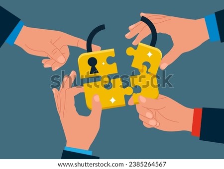 Connecting puzzle elements lock. Open to investment opportunities. Vector illustration