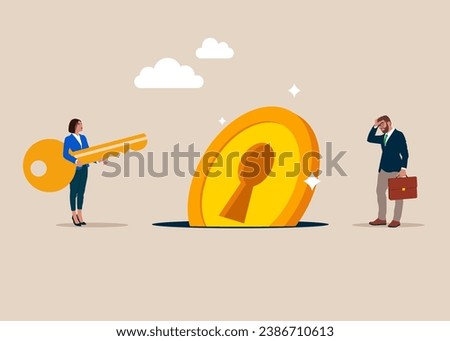 Coin keyhole fell into a pit. Exit from to investment opportunities. Modern vector illustration in flat style