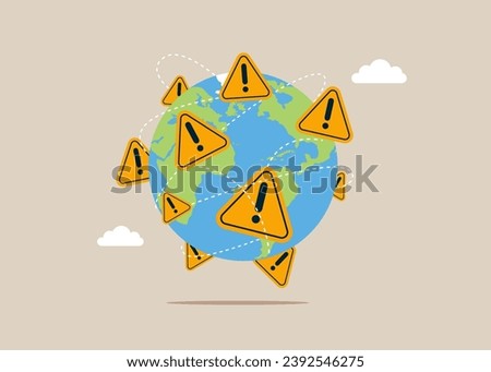 Incidents with exclamation attention sign on world map. Vector illustration