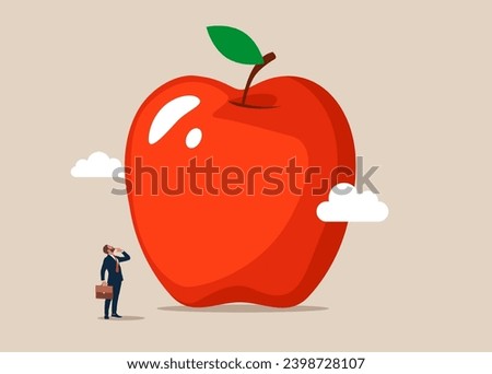 Smart businessman thinking with big apple. Think big, aspiration to win and success in business. Financial and investment growth. Flat vector illustration
