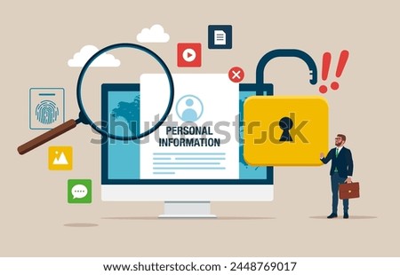 Online Information Hacking. Computer screen with Blocked Account on Screen. Hacking and exploit results. Flat vector Illustration.