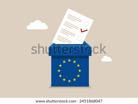 Voting in European Union. Paper ballots to election box. Democracy Freedom Concept. Flat vector illustration