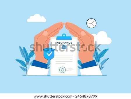 Wellbeing metaphor. Health insurance contract. Vector illustration of insurance concept.