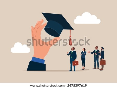 Step forward winning target mortarboard degree. MBA. Education cost, expensive school or university cost, education gap or scholarship opportunity. Flat vector illustration