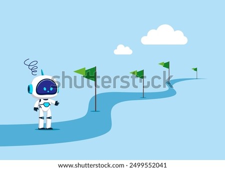 The twists and turns in technologies towards the point of success. Flat vector illustration