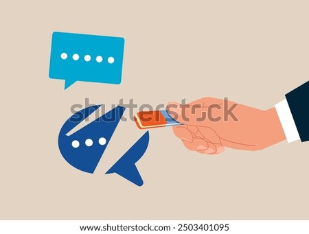 Businessman removed speech bubble with eraser. Block unwanted messages, filter messages from unknown senders. Modern vector illustration in flat style 